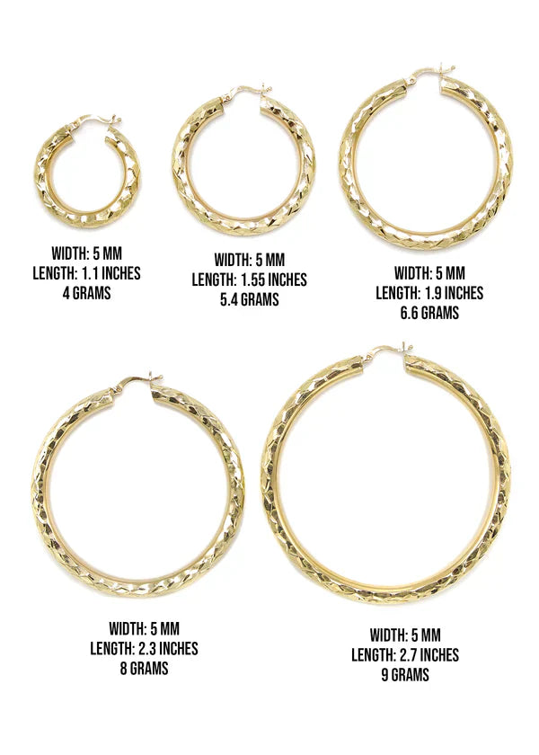 10K Womens Gold Hoop Earrings | Customizable Size | 5MM