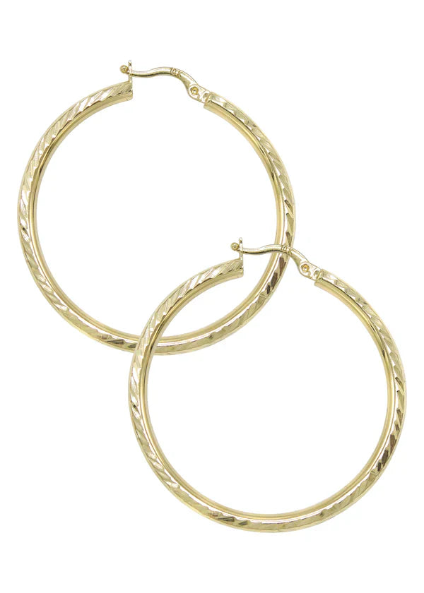 10K Womens Gold Hoop Earrings | Customizable Size | 3MM