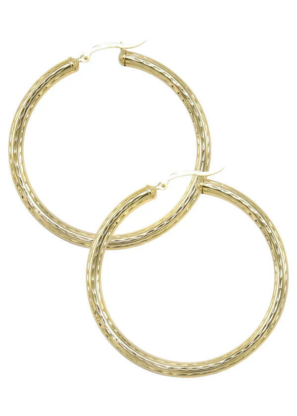 10K Womens Gold Hoop Earrings | Customizable Size | 4MM