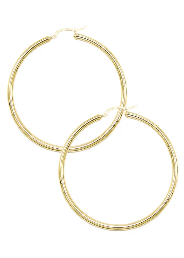 10K Womens Gold Hoop Earrings | Customizable Size | 3 MM