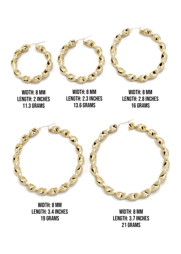 10K Womens Gold Hoop Earrings | Customizable Size | Width 8MM