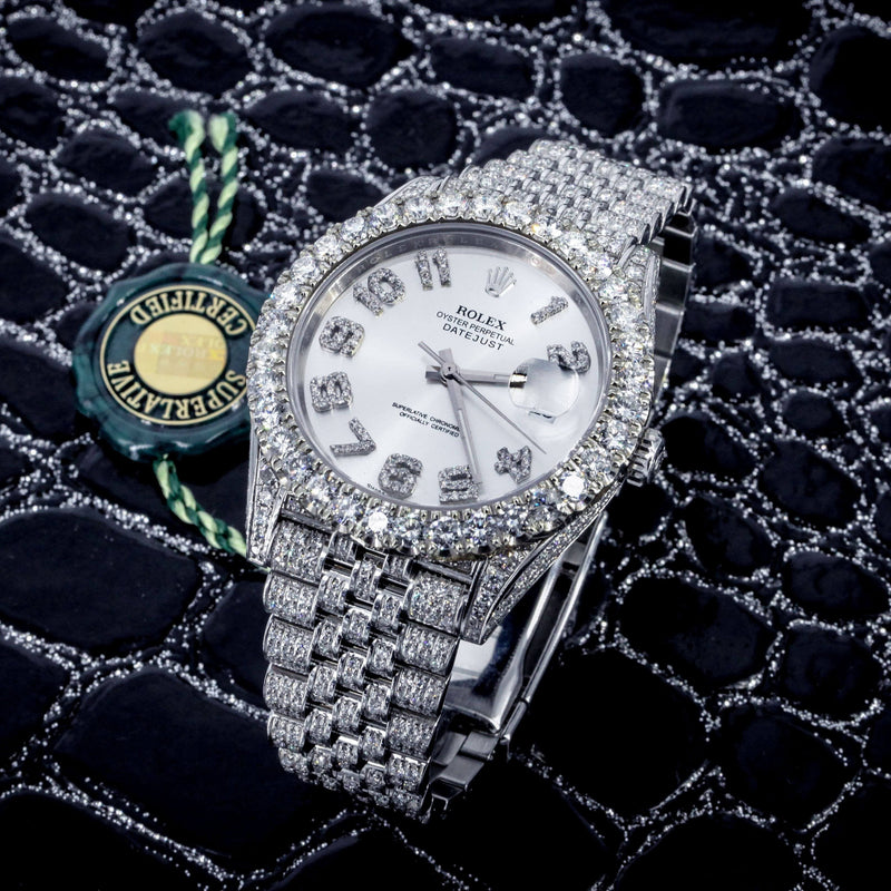 Diamond Iced Out Rolex Datejust 41 | 25 Carats Of Diamonds | Custom Silver Diamond Dial | Jubilee Band