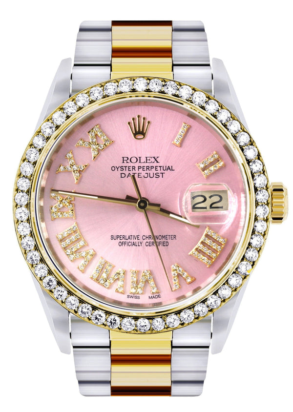 Gold & Steel Rolex Datejust Watch 16233 for Men | 36Mm | Pink Roman Dial | Oyster Band