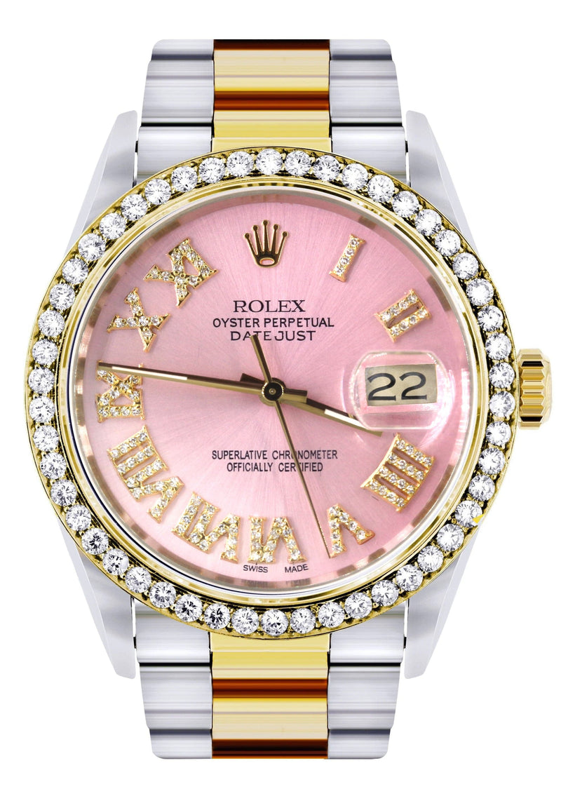 Gold & Steel Rolex Datejust Watch 16233 for Men | 36Mm | Pink Roman Dial | Oyster Band