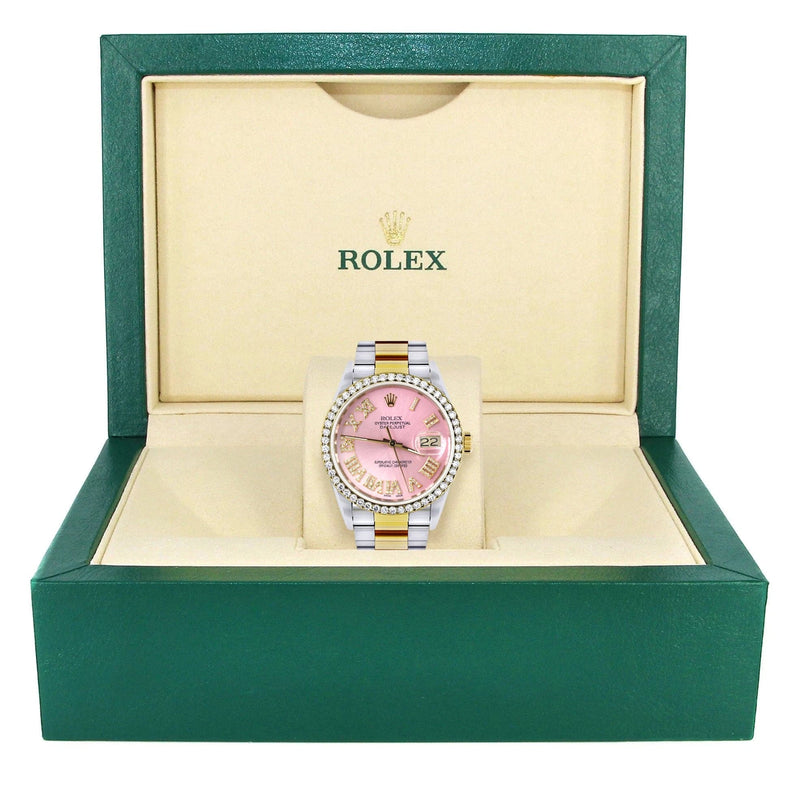 Gold & Steel Rolex Datejust Watch 16233 for Men | 36Mm | Pink Roman Dial | Oyster Band