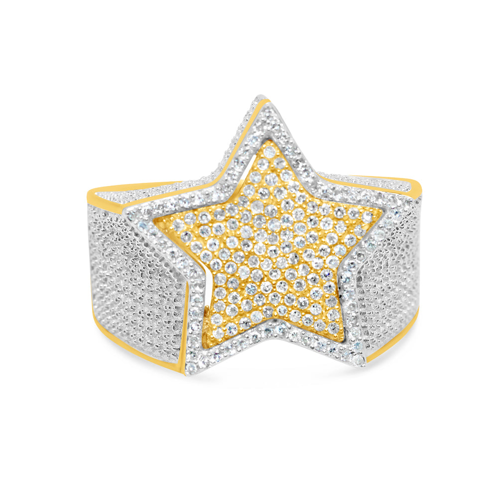Mens Gold Star with Red Enamel Diamond Pinky Ring | 10K Yellow Gold | 0.65CTW