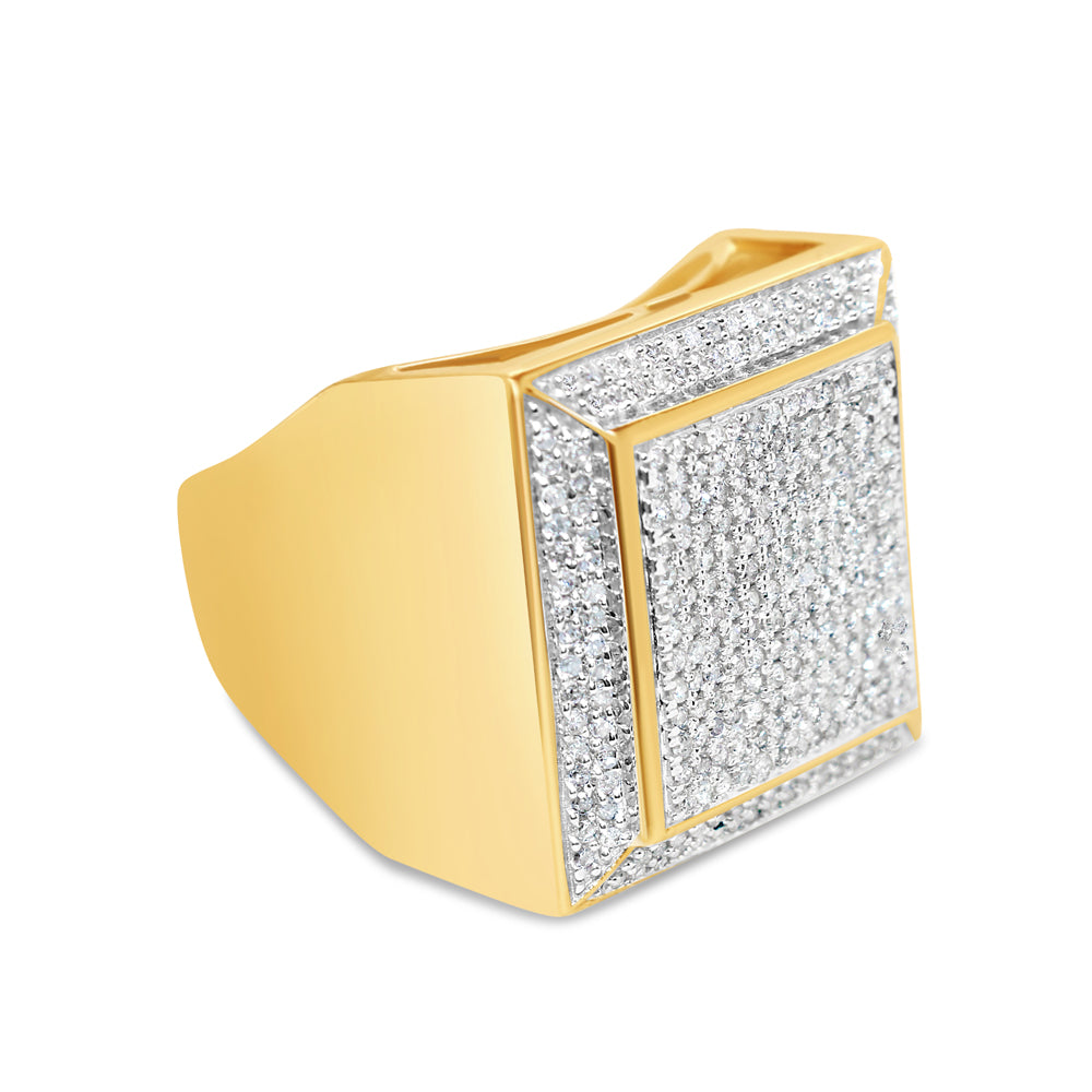 Mens Diamond Square Pinky Ring | 10K Yellow Gold | 0.92CTW