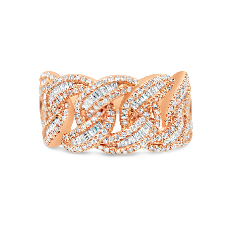 Mens Round and Baguette Diamond Cuban Pinky Ring | 14K Rose Gold | 1.50CTW