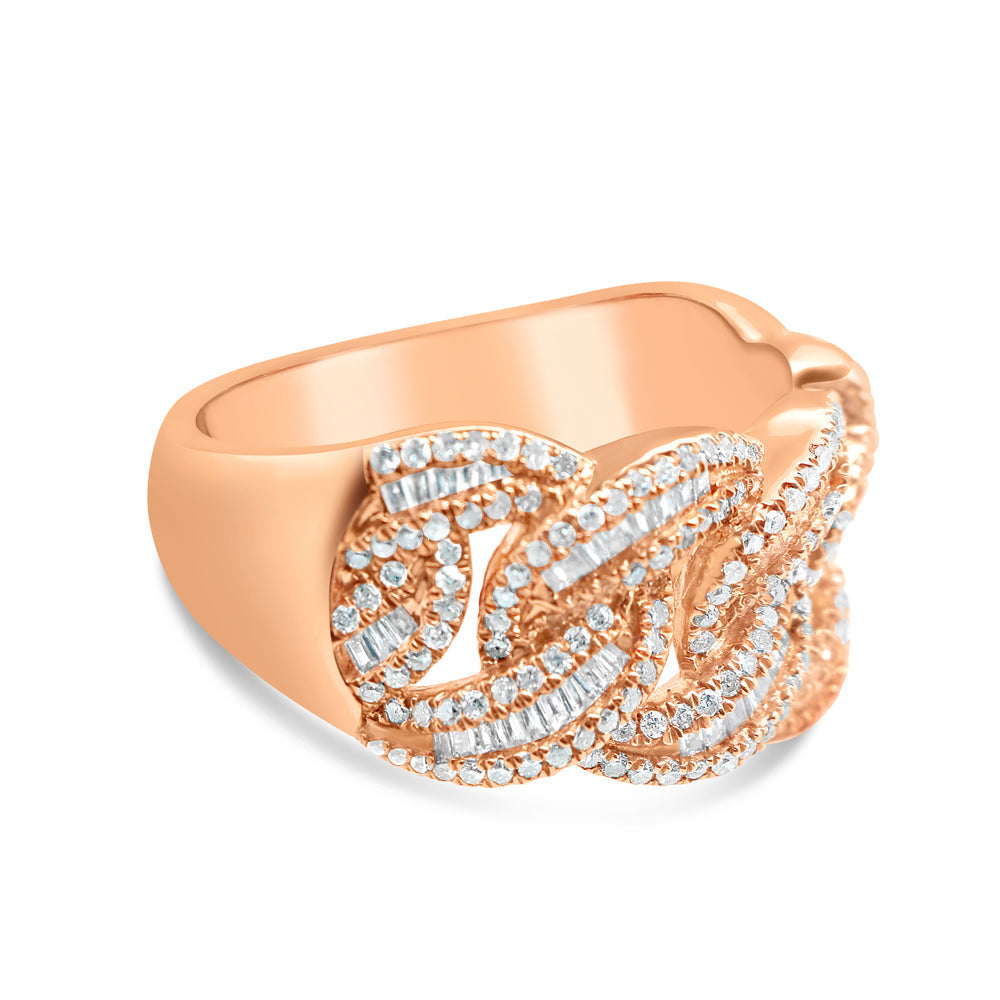 Mens Round and Baguette Diamond Cuban Pinky Ring | 14K Rose Gold | 1.50CTW