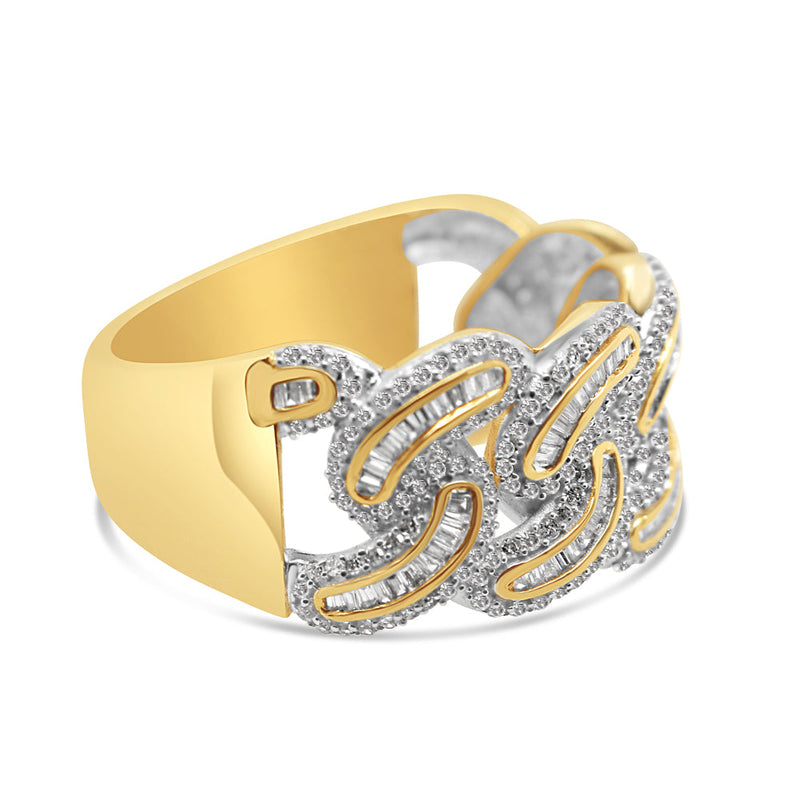 Mens Round and Baguette Diamond Cuban Pinky Ring | 14K Yellow Gold | 1.16CTW