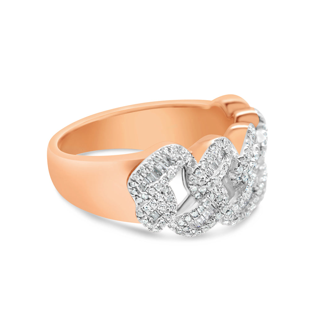 Mens Round and Baguette Diamond Cuban Pinky Ring | 14K Rose Gold | 1.06CTW