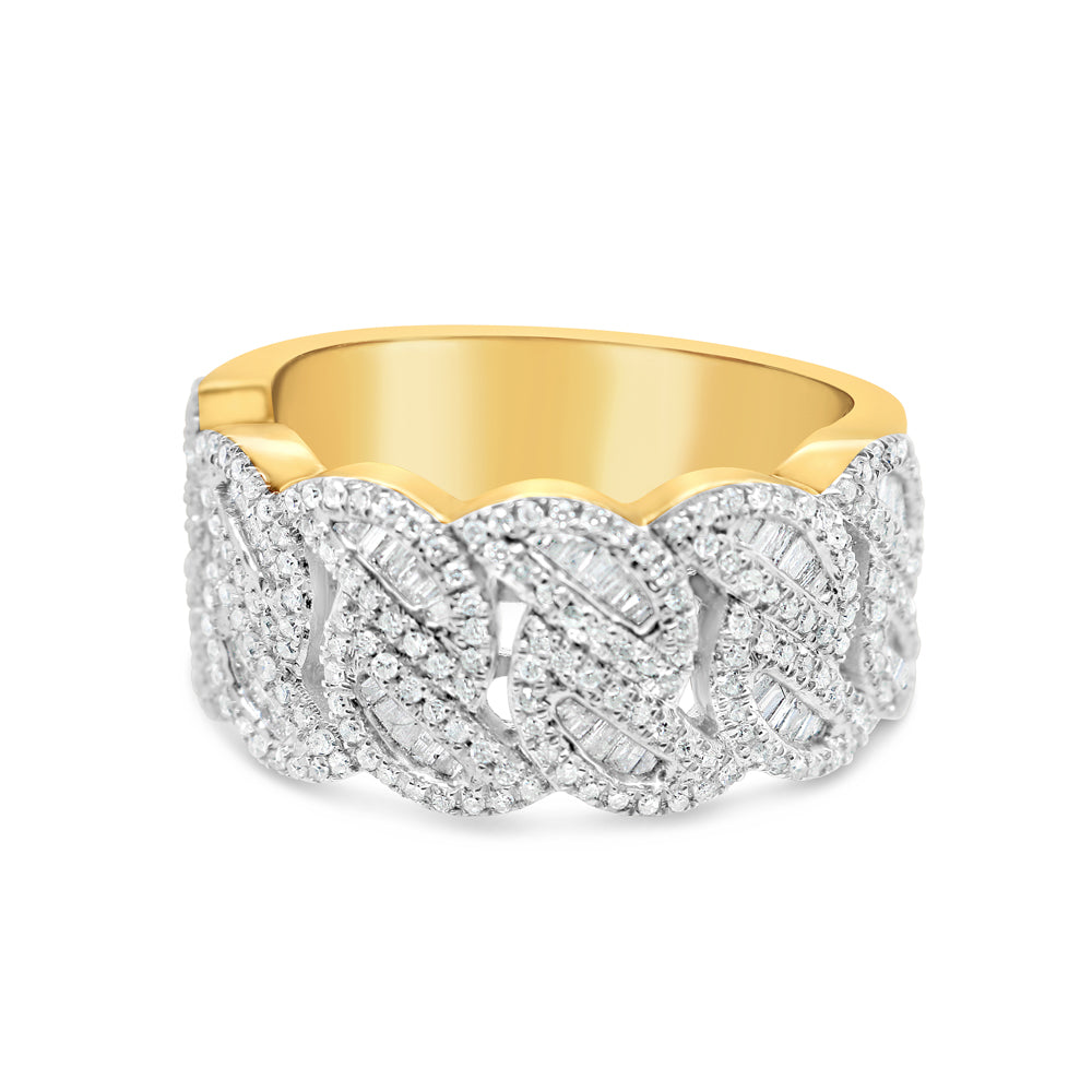 Mens Round and Baguette Diamond Cuban Pinky Ring | 14K Yellow Gold | 1.15CTW