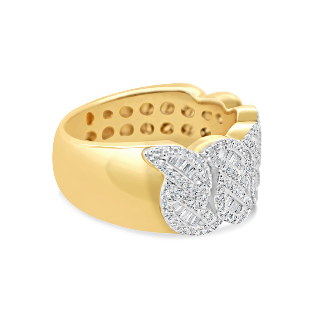 Mens Round and Baguette Diamond Cuban Pinky Ring | 14K Yellow Gold | 1.15CTW