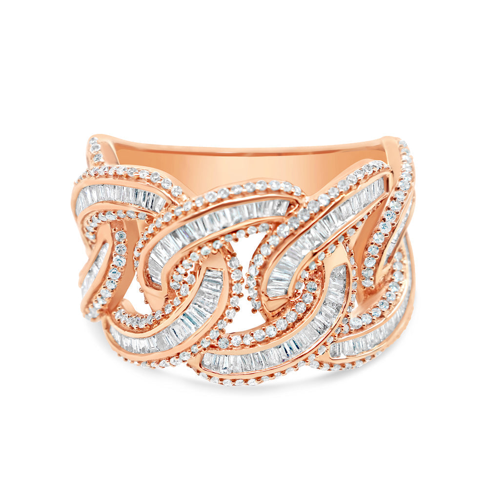 Mens Round and Baguette Diamond Cuban Pinky Ring | 14K Rose Gold | 1.50CTW