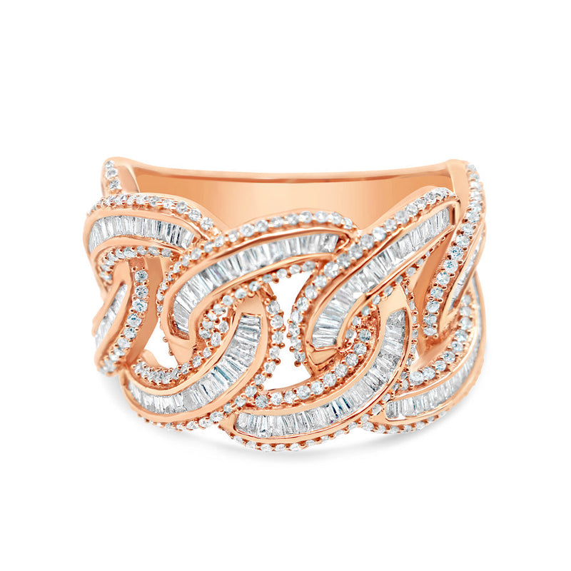 Mens Round and Baguette Diamond Cuban Pinky Ring | 14K Rose Gold | 1.50CTW