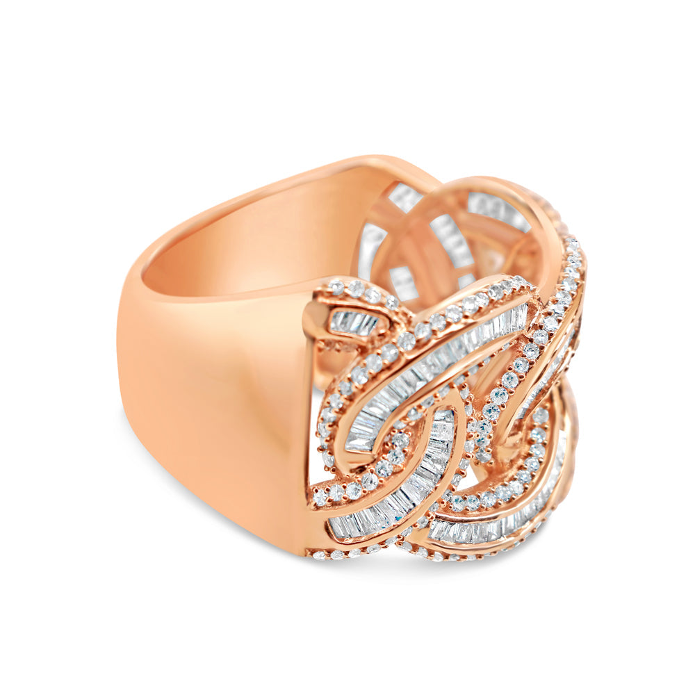 Mens Round and Baguette Diamond Cuban Pinky Ring | 14K Rose Gold | 1.50CTW