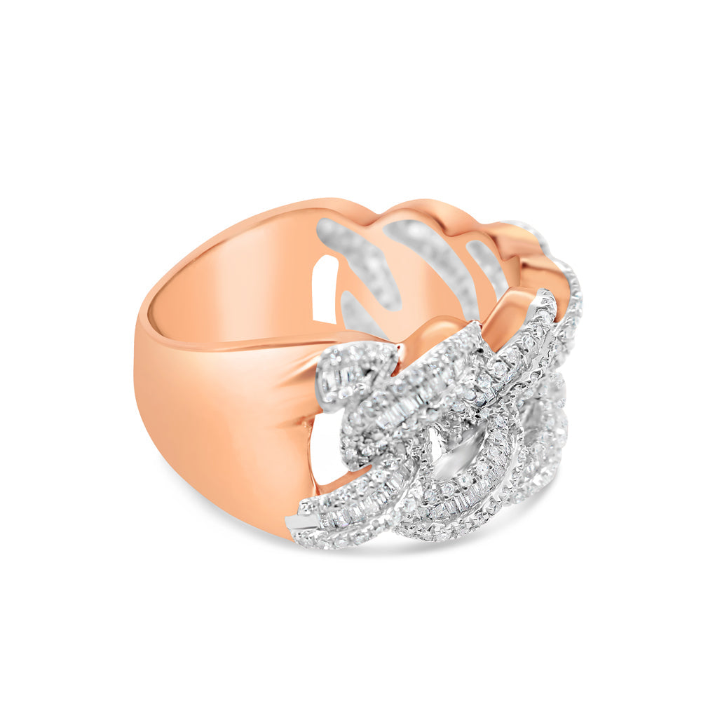 Mens Round and Baguette Diamond Cuban Pinky Ring | 14K Yellow Gold | 1.48CTW