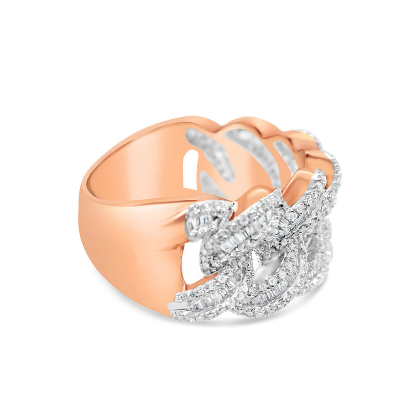 Mens Round and Baguette Diamond Cuban Pinky Ring | 14K Yellow Gold | 1.48CTW