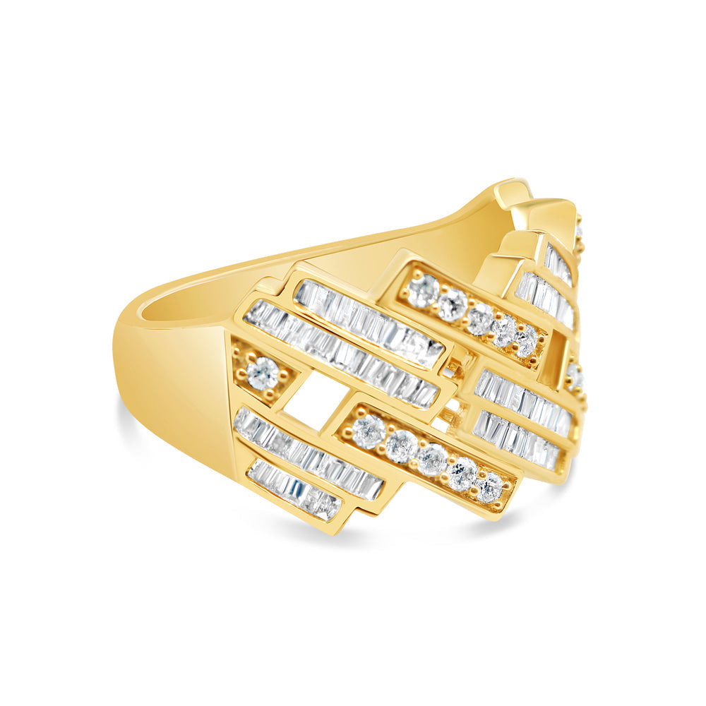 Mens Round and Baguette Diamond Cuban Pinky Ring | 14K Gold Tri-Color Available | 1.09CTW