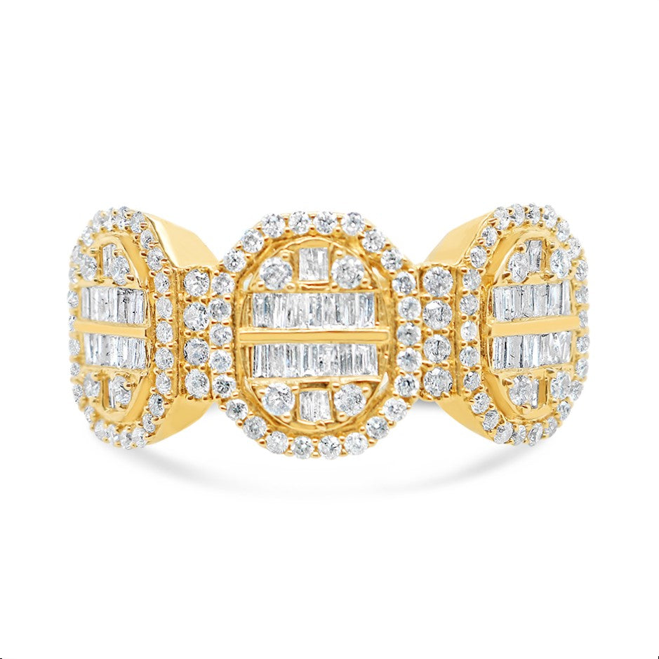 Mens Gold Round and Baguette Diamond Ring | 14K | 1.55 CTW