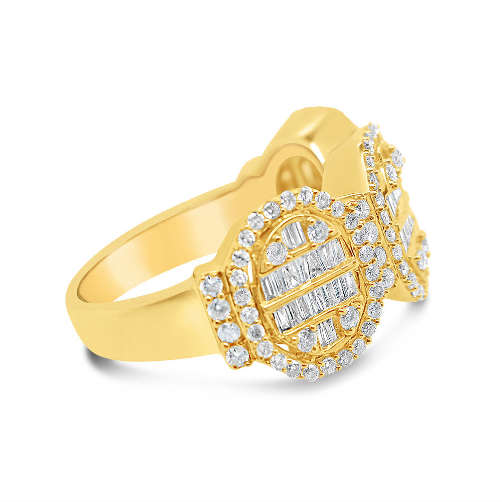 Mens Gold Round and Baguette Diamond Ring | 14K | 1.55 CTW