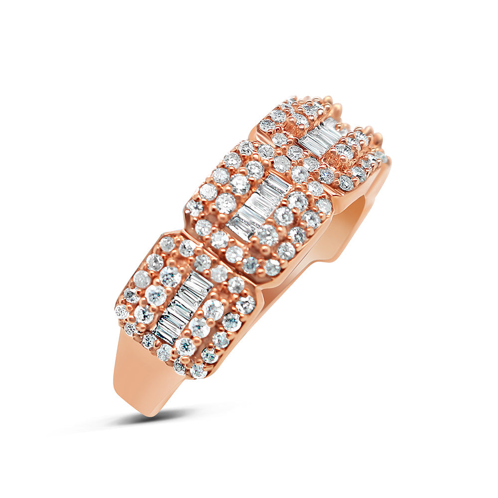 Mens Gold Round and Baguette Diamond Ring | 14K | 0.91 CTW