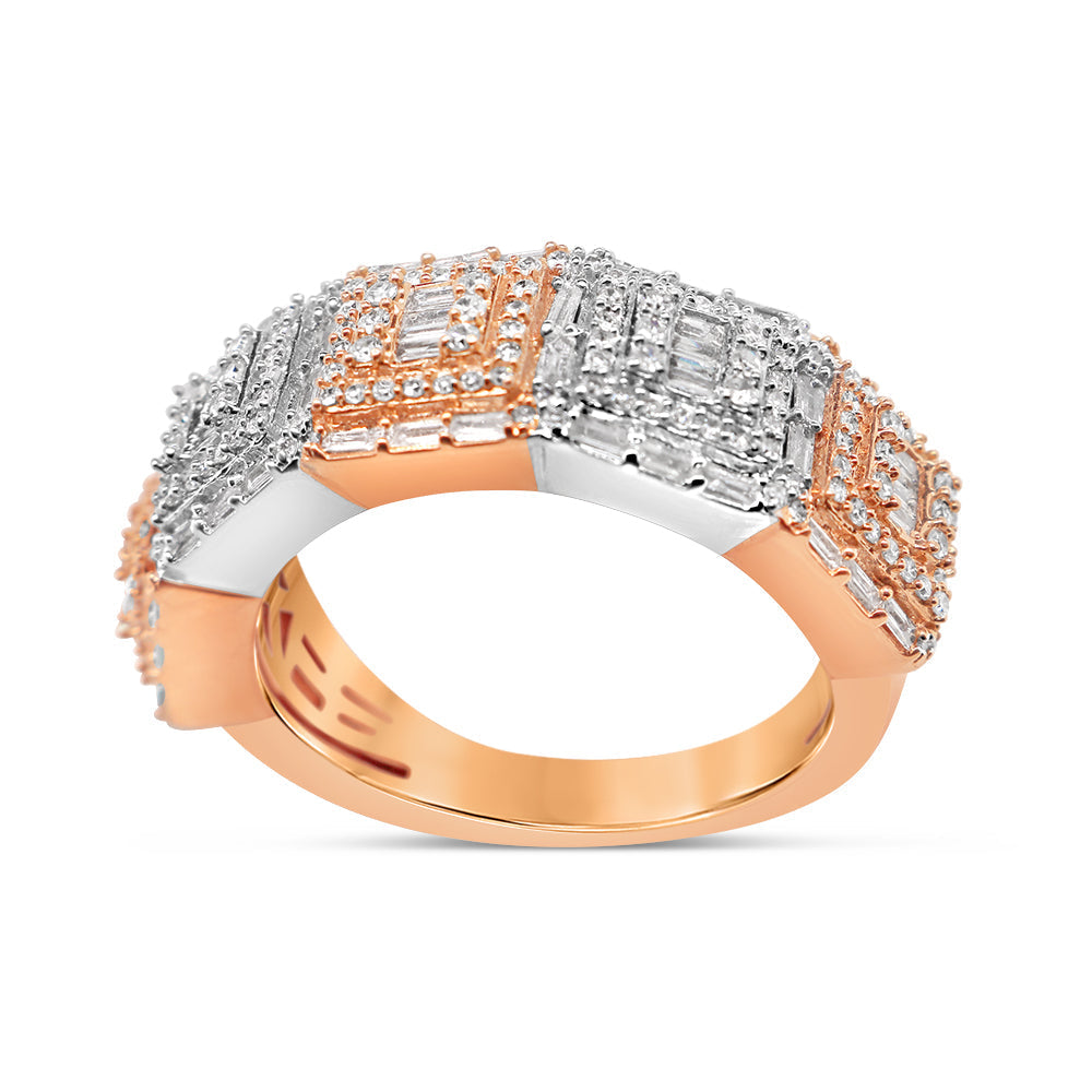 Mens Two Tone Gold Round and Baguette Diamond Ring | 14K Yellow Gold | 1.22CTW