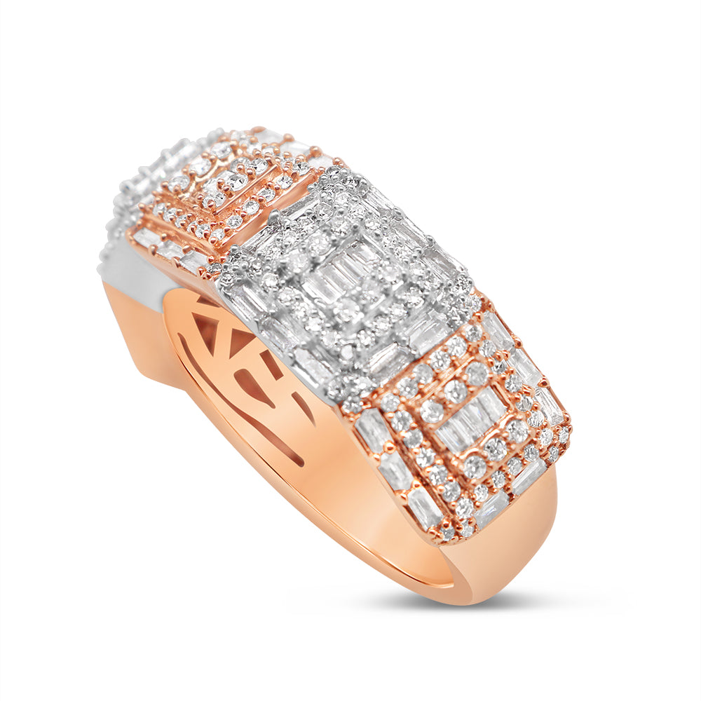 Mens Two Tone Gold Round and Baguette Diamond Ring | 14K Yellow Gold | 1.22CTW