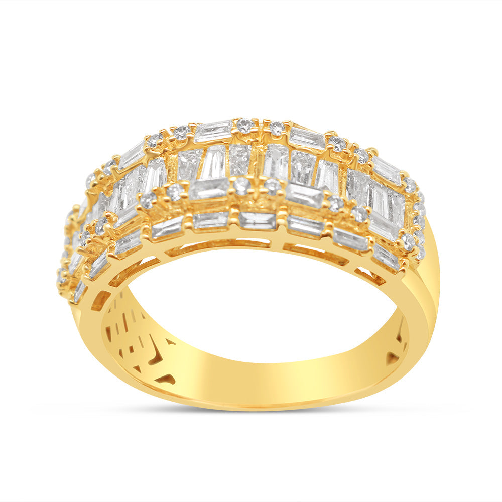 Mens Gold Round and Baguette Diamond Ring | 14K Yellow Gold | 1.68CTW