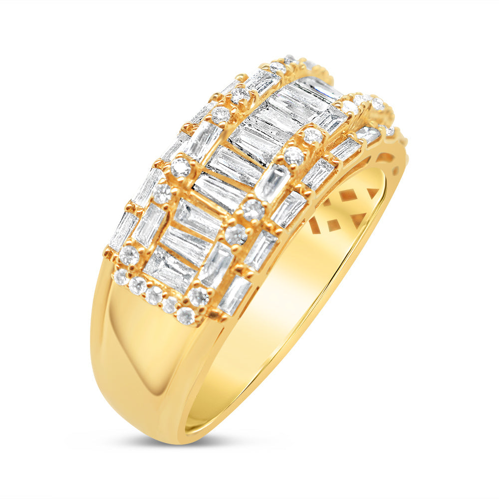 Mens Gold Round and Baguette Diamond Ring | 14K Yellow Gold | 1.68CTW