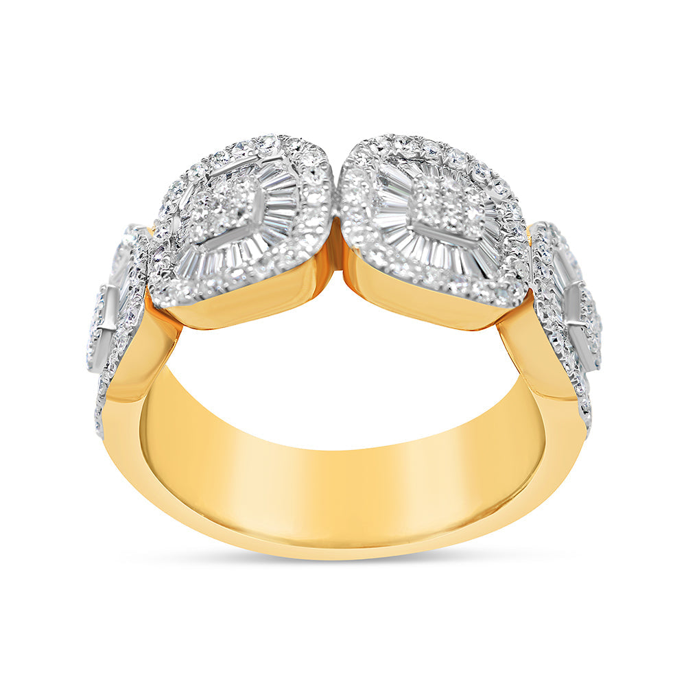 Mens Gold Round and Baguette Diamond Ring | 14K | 1.9 CTW