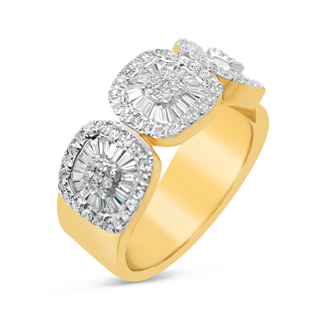 Mens Gold Round and Baguette Diamond Ring | 14K | 1.9 CTW