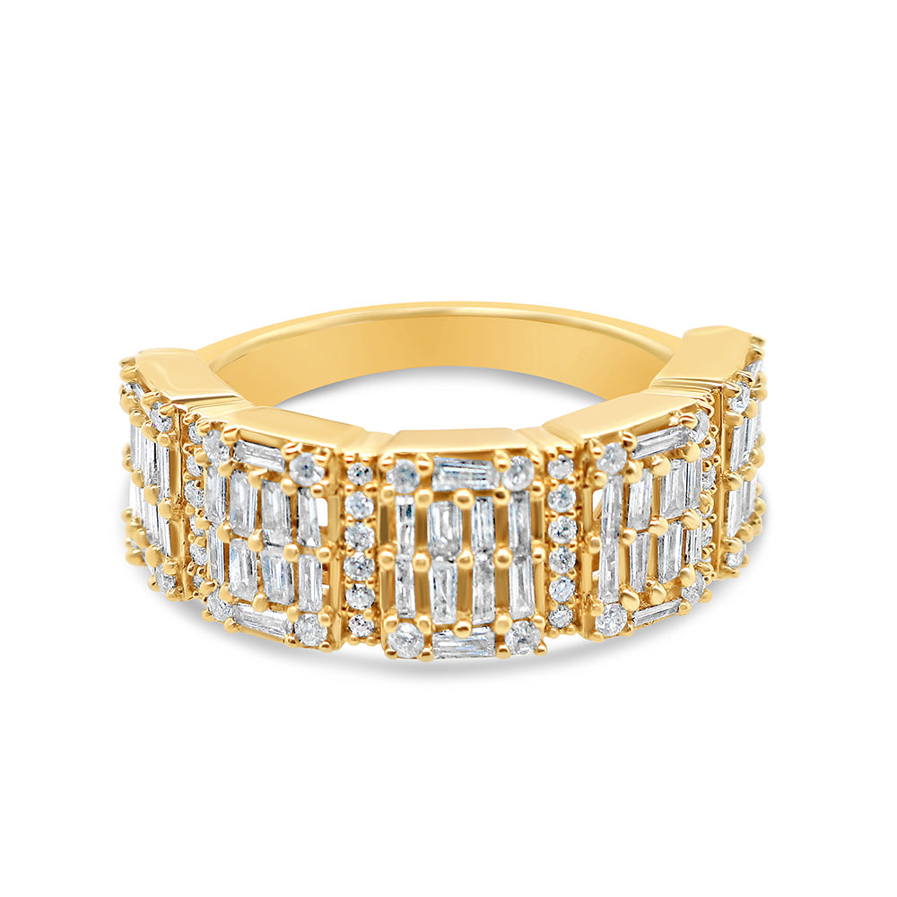 Mens Gold Round and Baguette Diamond Ring | 14K | 1.29 CTW