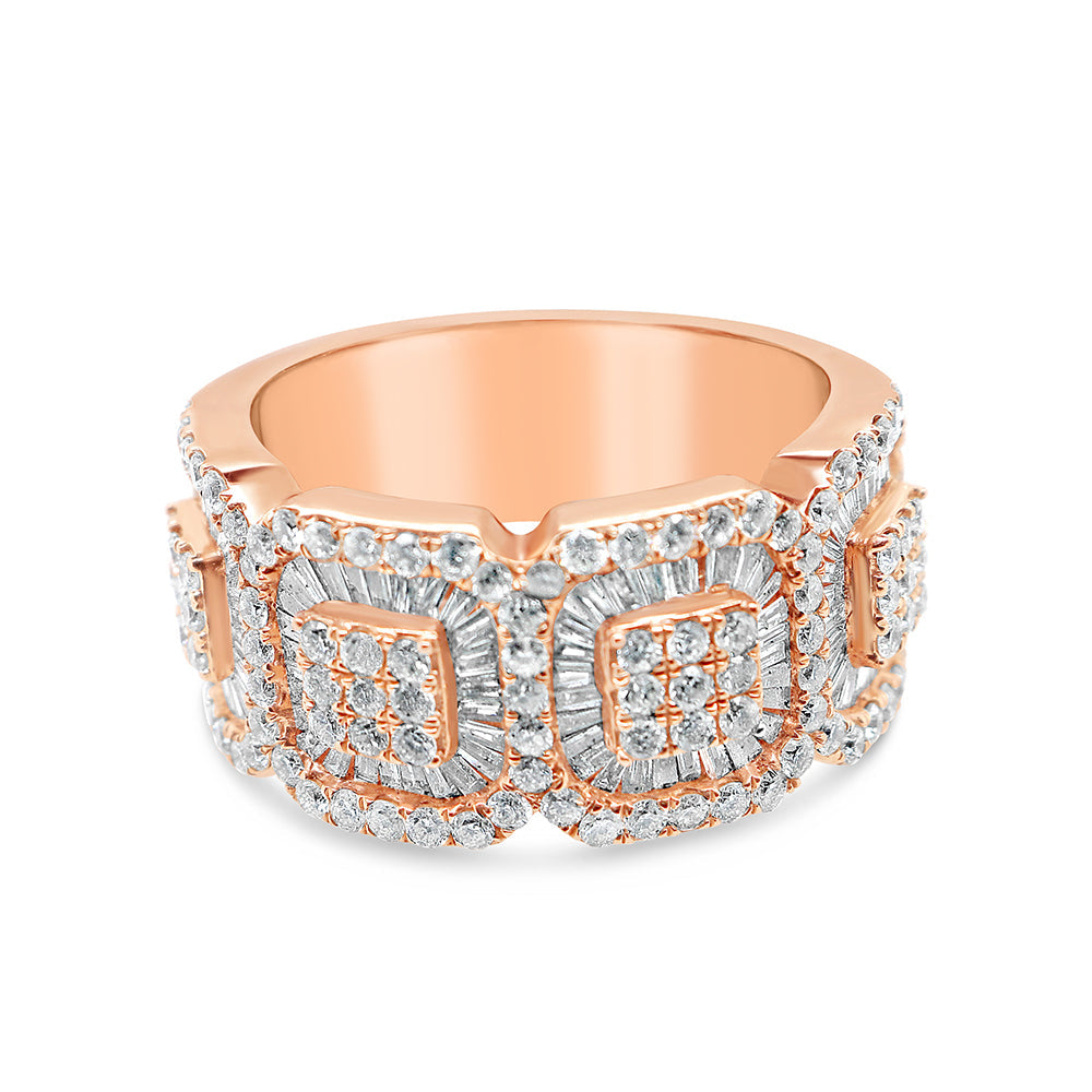 Mens Gold Round and Baguette Diamond Ring | 14K | 3.11 CTW