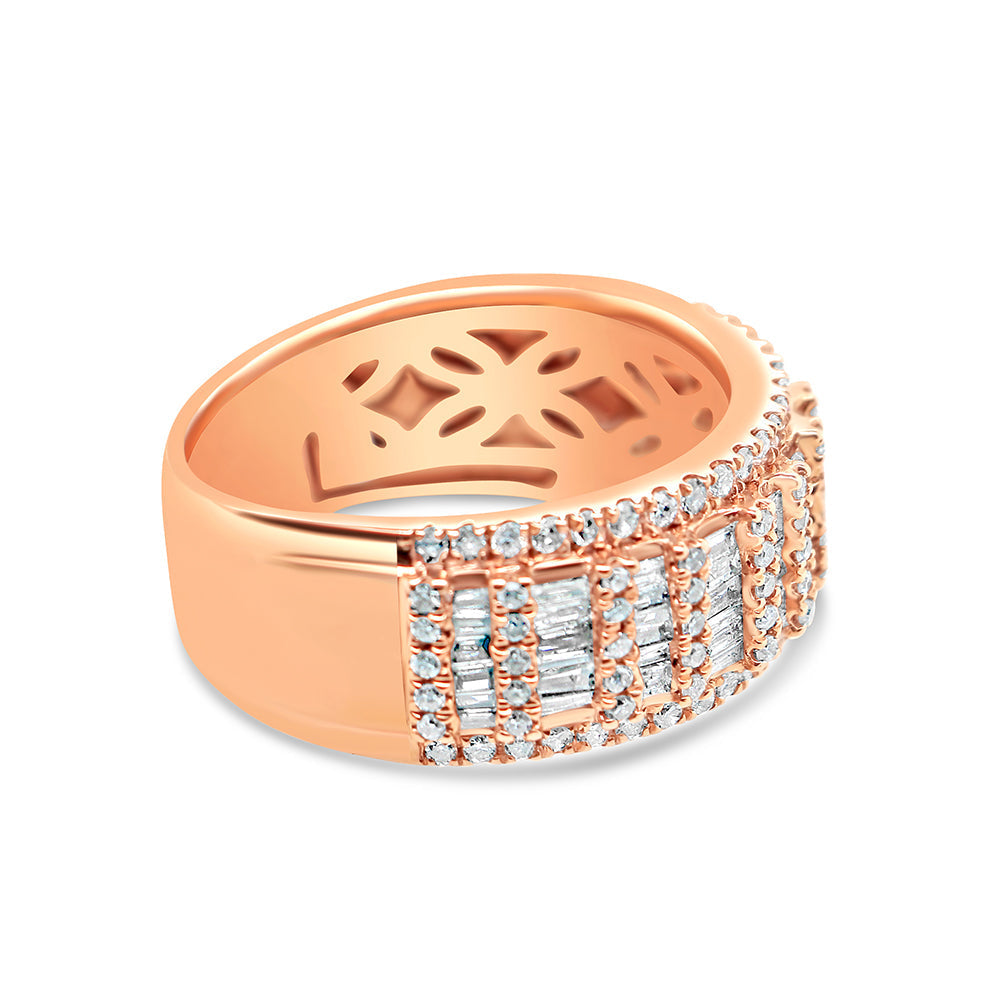 Mens Gold Round and Baguette Diamond Ring | 14K | 7.04 CTW