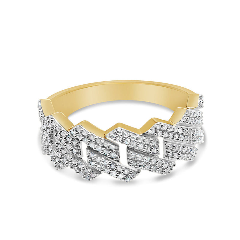 Mens Gold Diamond Double Row Miami Cuban Link Ring | Yellow Gold | 10K