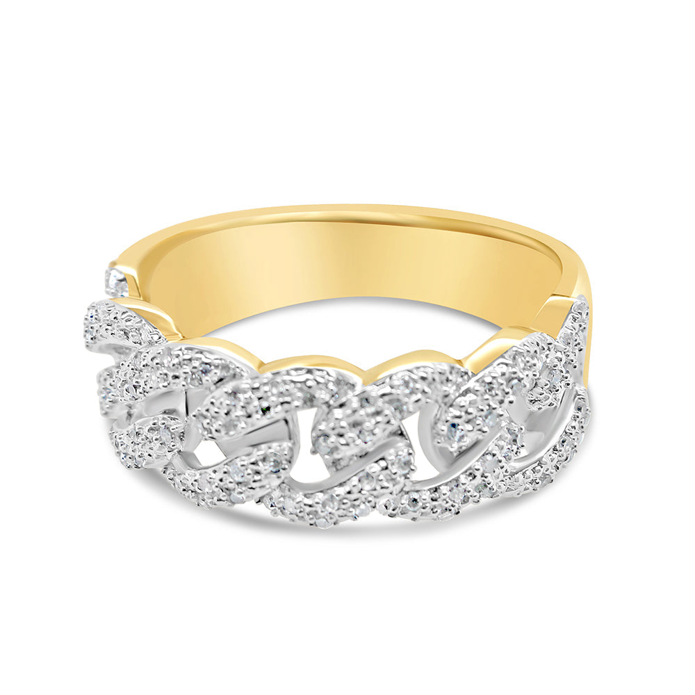 Mens Gold Diamond Double Row Miami Cuban Link Ring | Yellow Gold | 10K