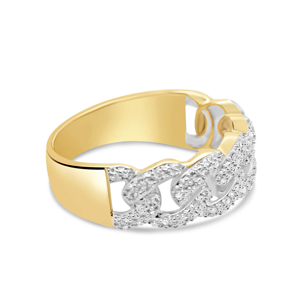 Mens Gold Diamond Double Row Miami Cuban Link Ring | Yellow Gold | 10K
