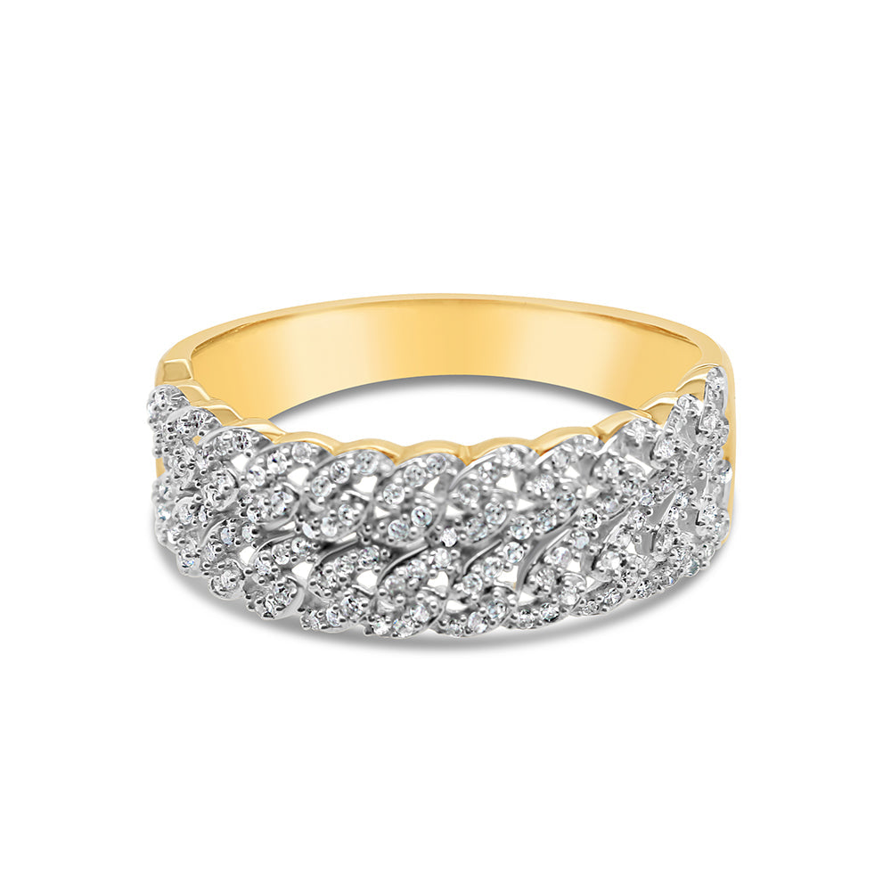 Mens Gold Diamond Double Row Miami Cuban Link Ring  - Multiple Sizes 10K