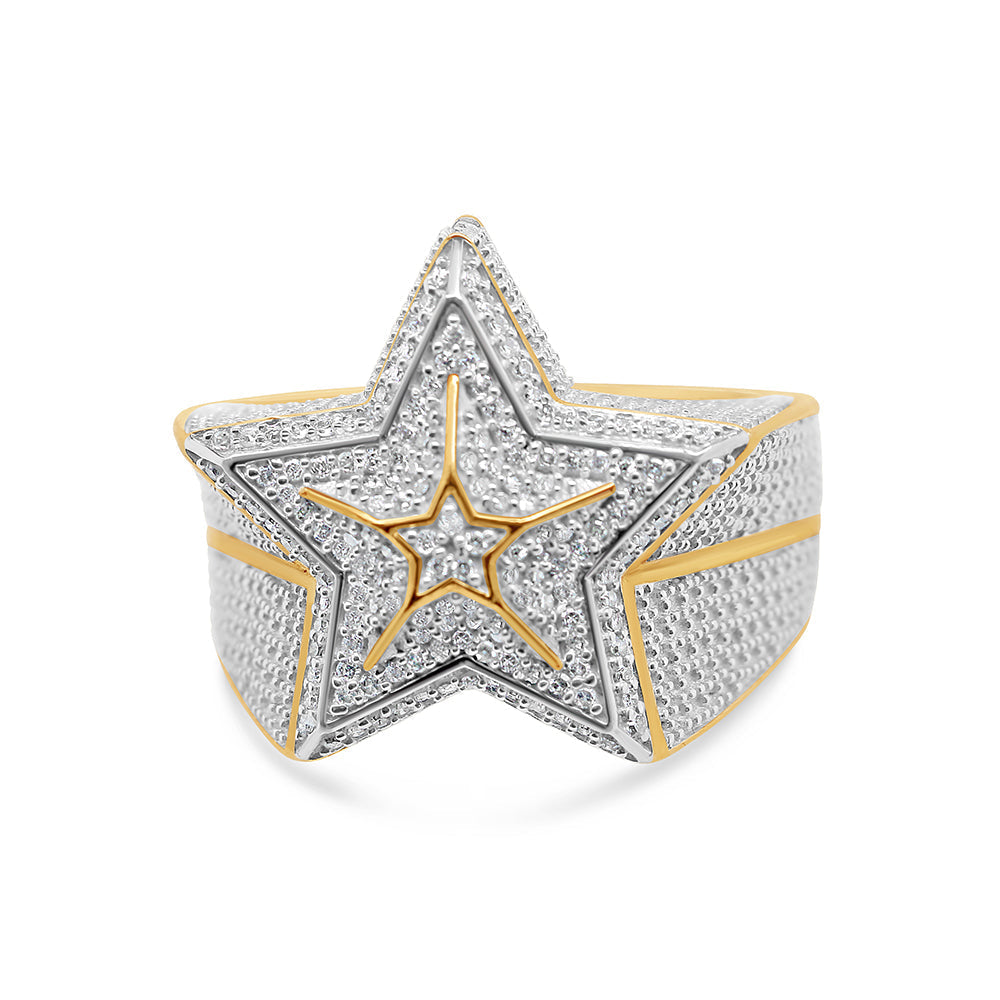 Mens Gold Diamond Star Ring | 10K Yellow Gold | 0.53CTW