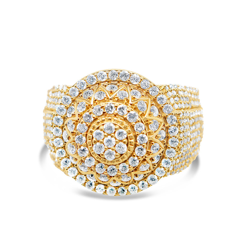 Mens Gold Diamond Big Round Risen Pinky Ring | 14K Yellow Gold | 2.37CTW