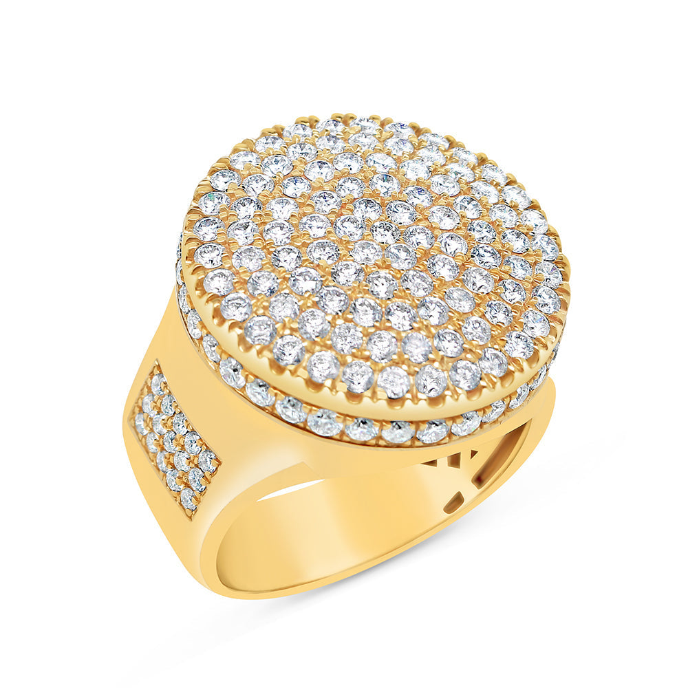 Mens Gold Diamond Big Round Pinky Ring | 14K Yellow Gold | 4.24CTW