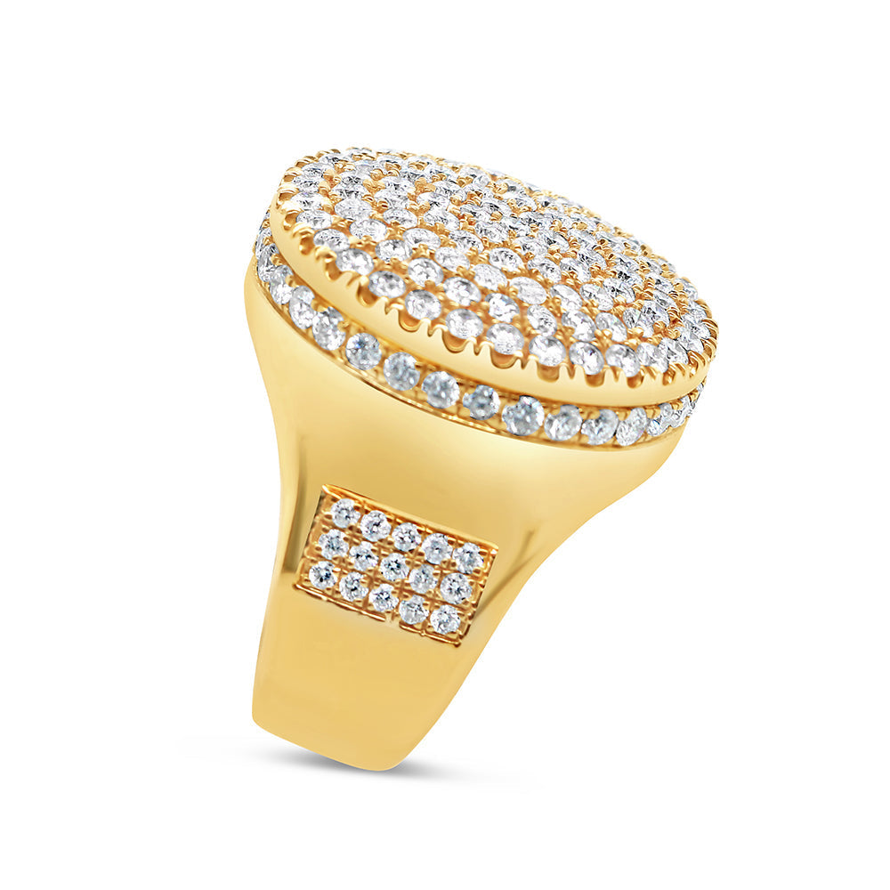 Mens Gold Diamond Big Round Pinky Ring | 14K Yellow Gold | 4.24CTW