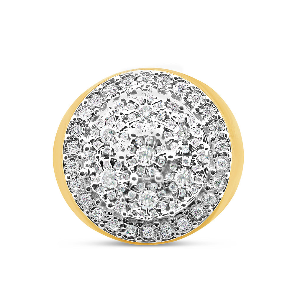 Mens Gold Diamond Big Round Pinky Ring | 10K Yellow Gold | 2.00CTW