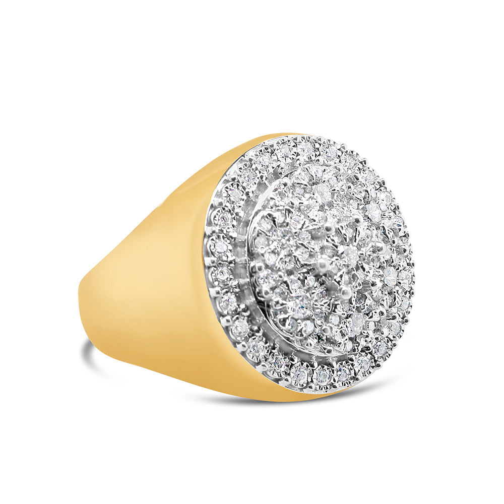 Mens Gold Diamond Big Round Pinky Ring | 10K Yellow Gold | 2.00CTW