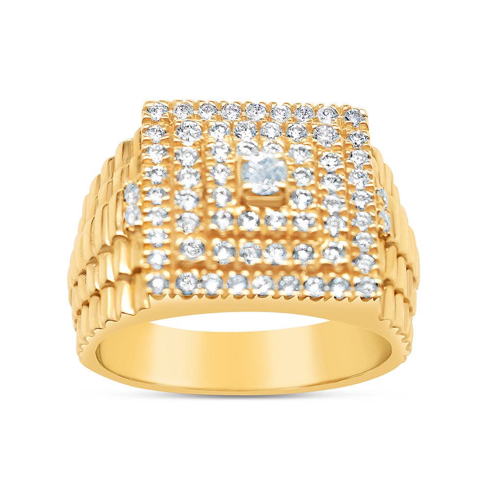 Mens Gold Diamond Square Pinky Ring | 14K Yellow Gold | 1.15CTW