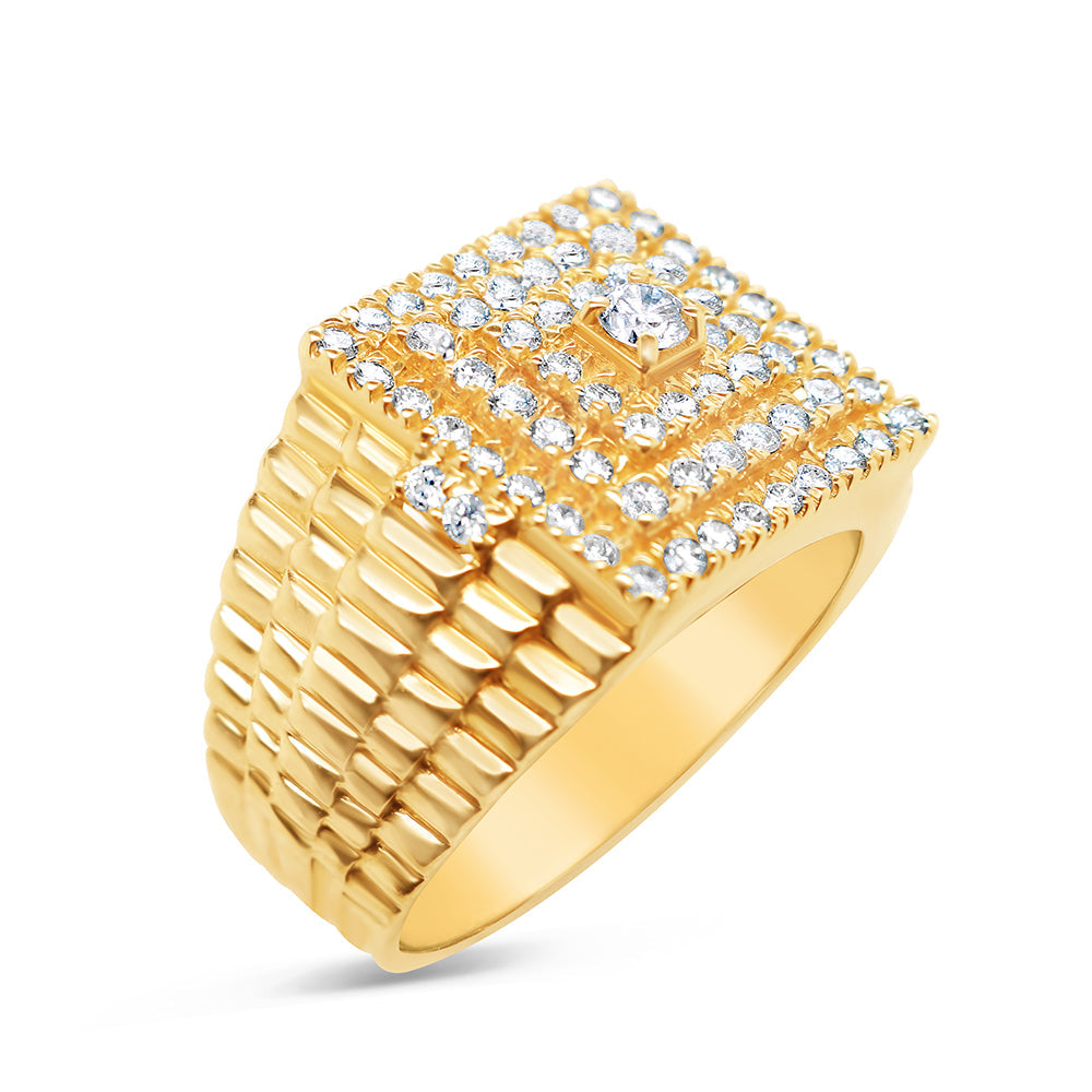 Mens Gold Diamond Square Pinky Ring | 14K Yellow Gold | 1.15CTW