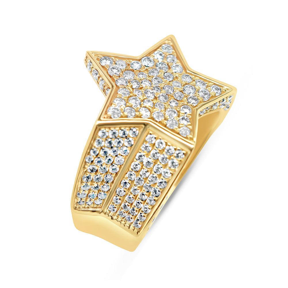 Mens Gold Diamond Star Pinky Ring | 14K Yellow Gold | 2.42CTW