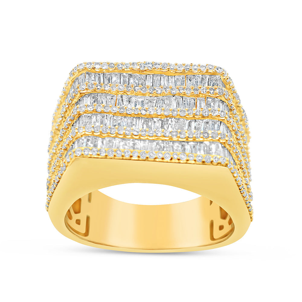 Mens Gold Round and Baguette Diamond Square Pinky Ring | 14K Yellow Gold | 2.21CTW