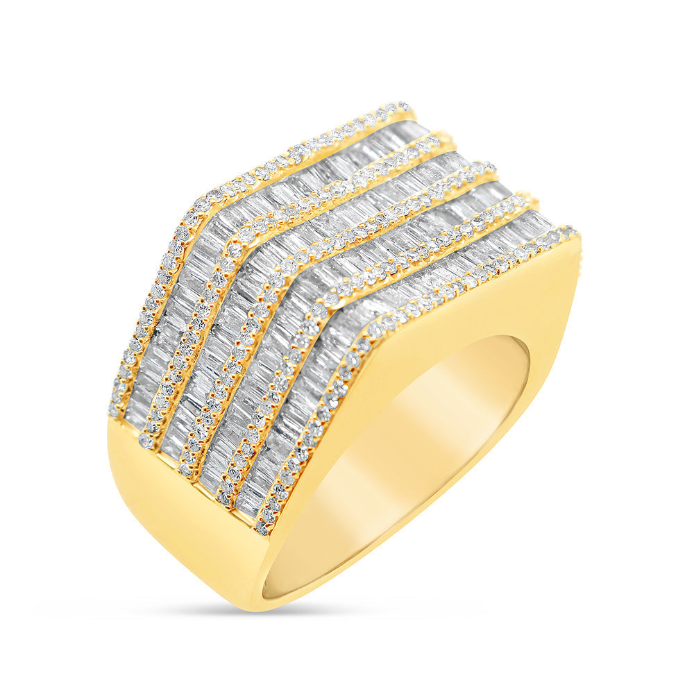 Mens Gold Round and Baguette Diamond Square Pinky Ring | 14K Yellow Gold | 2.21CTW